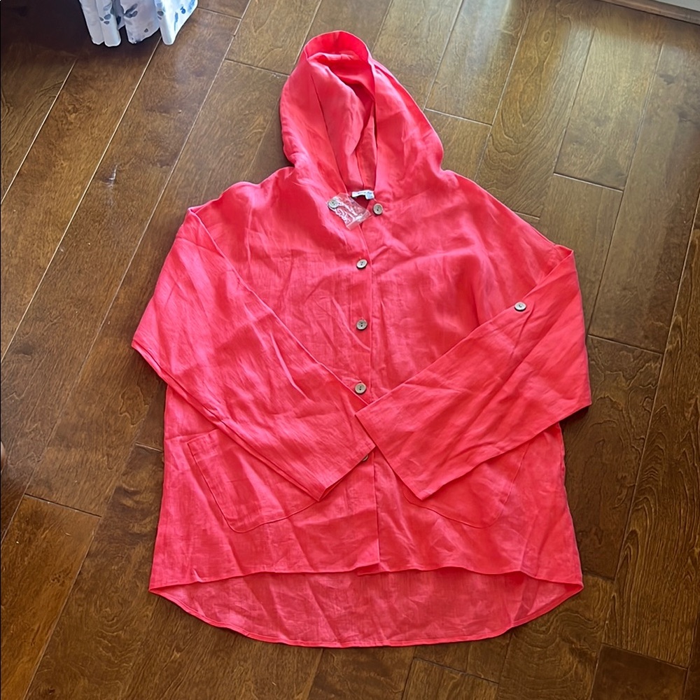 100% Linen Women's Coral Hooded Swim Coverup